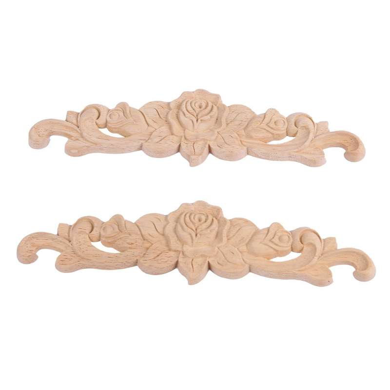 4pcs 20*5cm Rubber Wood Carved Long Onlay Applique