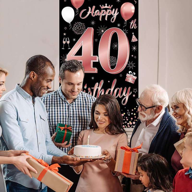 40th Birthday Party Decorations Banner Background, Rose Gold