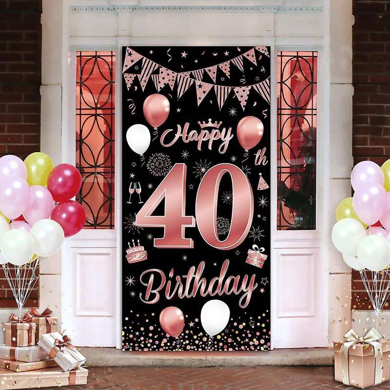 40th Birthday Party Decorations Banner Background, Rose Gold