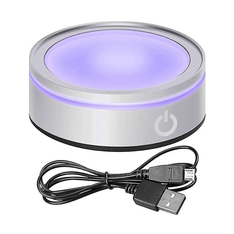Led Light Base with Sensitive Touch Round Colorful Stand Silver Flat