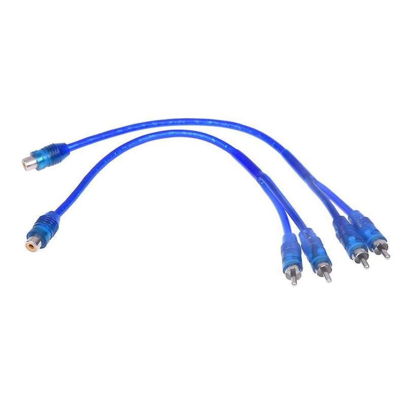 Car Audio Rca Female to 2 Rca Male Splitter Adapter Cable Wire Dark Blue 2 Pcs