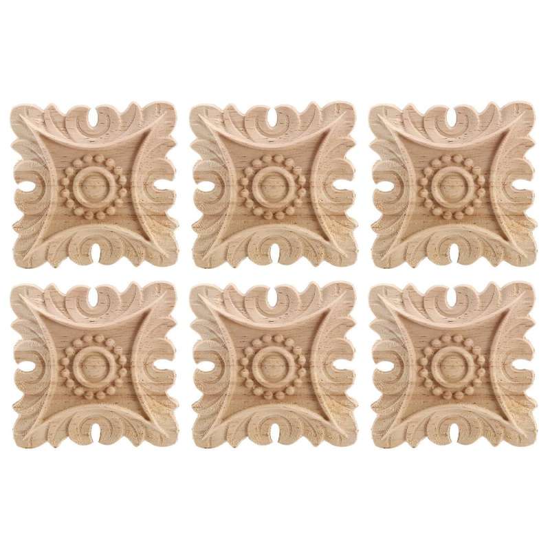 6x Vintage Unpainted Wood Carved Corner Onlay Applique Frame