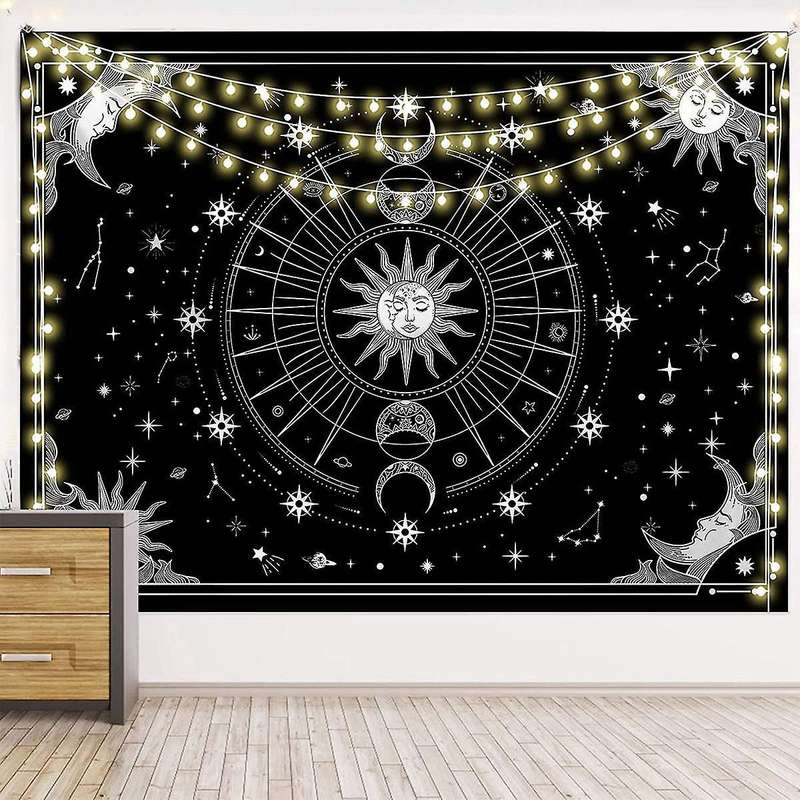 Sun and Moon Stars Space Tapestry for Bedroom Decor 51.2 X 59.1 Inch