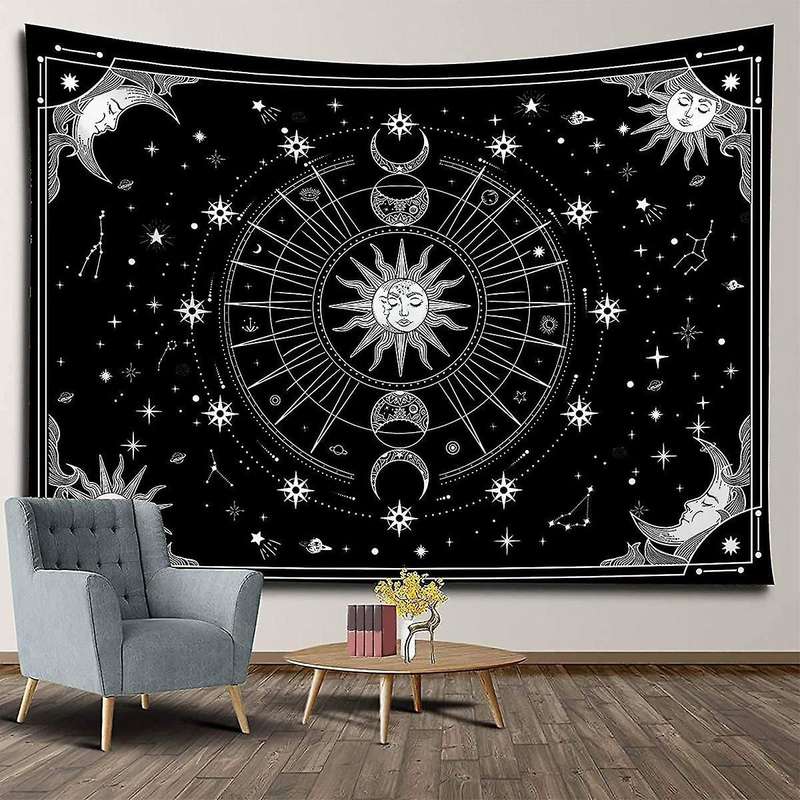Sun and Moon Stars Space Tapestry for Bedroom Decor 51.2 X 59.1 Inch