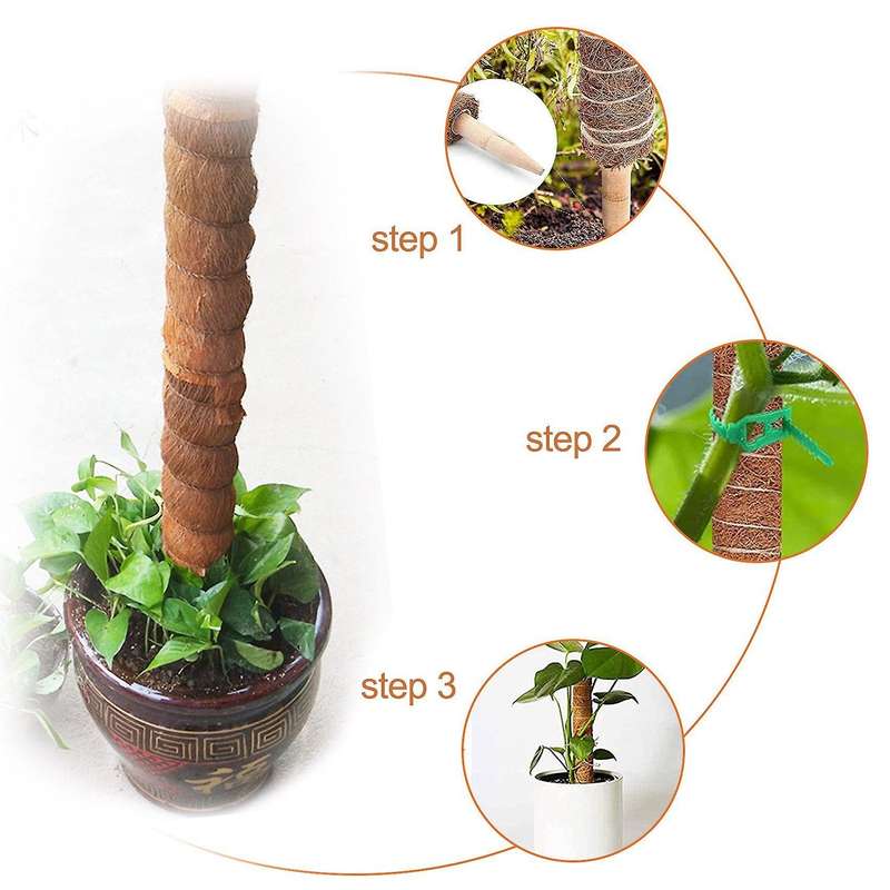 2pcs Coir Totem Pole for Plants Moss Pole with 10 Pieces Ties,40cm