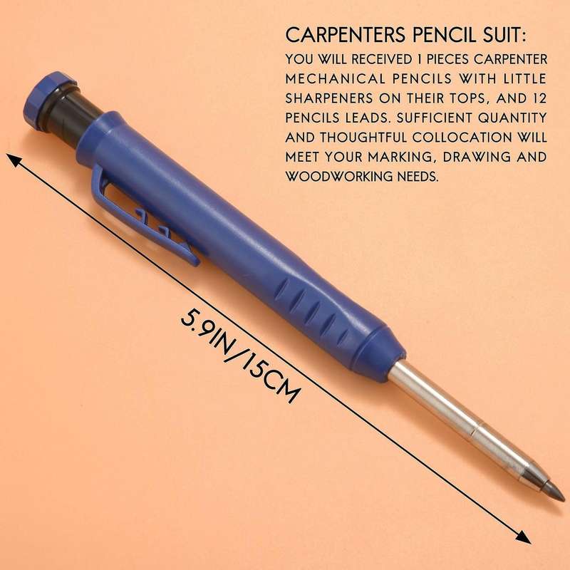 Carpenter Pencil,1pcs Solid Work Pencil Set with 12 Refill Leads D