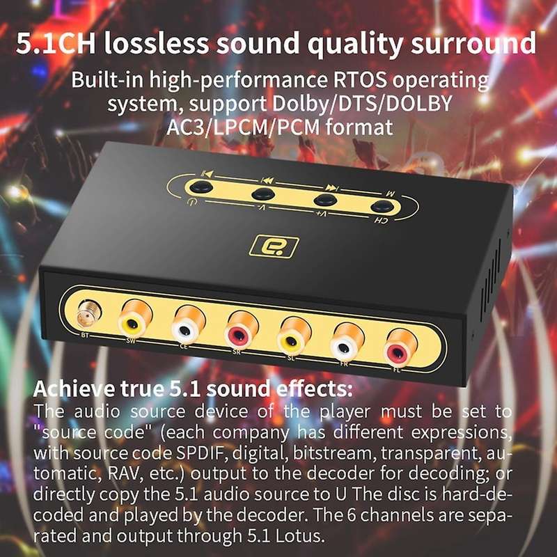 5.1ch Audio Decoder Wireless Bluetooth 5.0 Receiver-eu Plug
