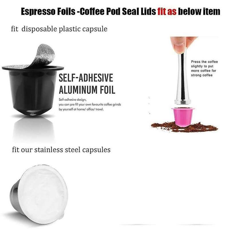 100pcs Aluminum Foil Lids for Nespresso Originalline with Spoon Brush