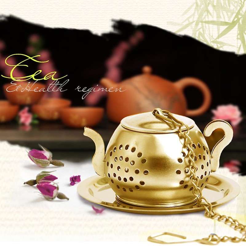 Gold Mesh Stainless Steel Tea Pot Spice Herb Strainer Filter