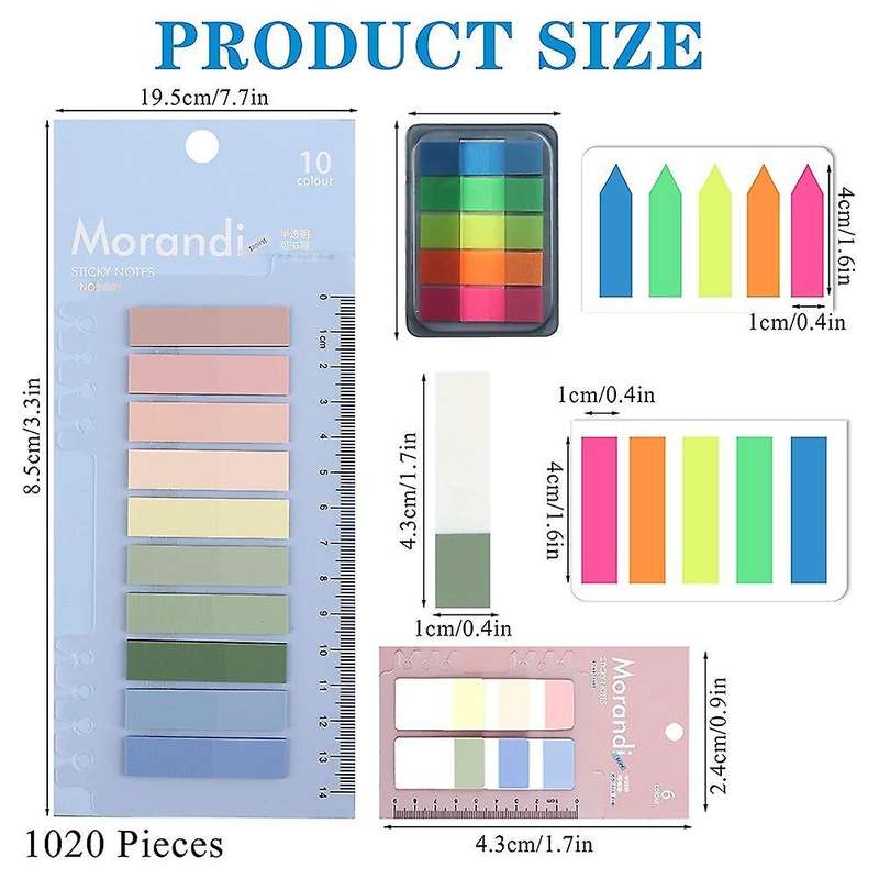 1020 Pieces Sticky Index Tabs with Ruler, Writable File Tabs Flags