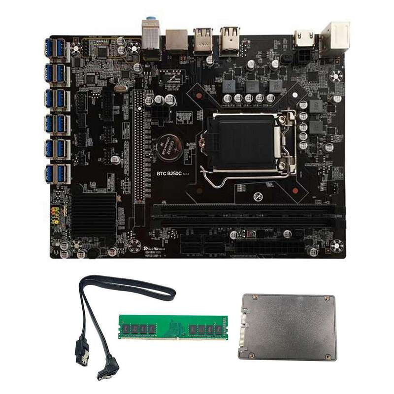 B250c Btc Mining Motherboard with Ddr4 4gb Ram+120g Ssd+cable for Btc