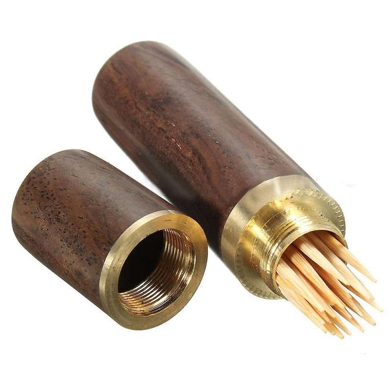 Ebony Wood Toothpick Holder Bucket Portable Craft Handmade 8*1.8cm