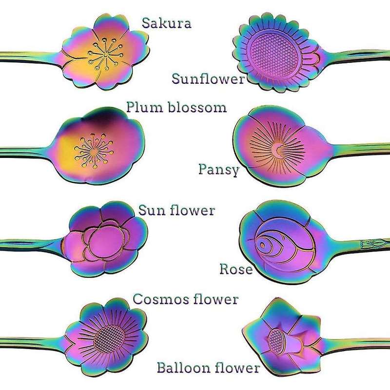 8 Flower Spoon Set, 410 Stainless Steel Reusable Tea Spoon