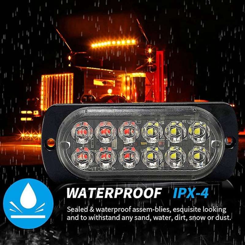2pcs Led Strobe Warning Light Strobe Grille Flashing White Red