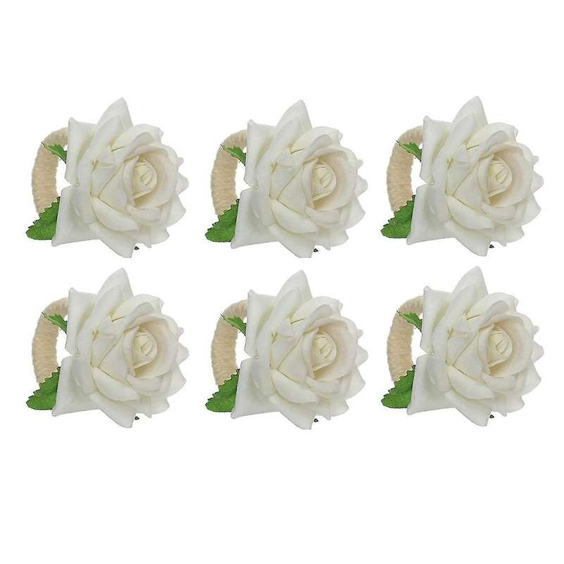 6pcs Rose Flower Napkin Rings,dinner Tables Decoration (white)