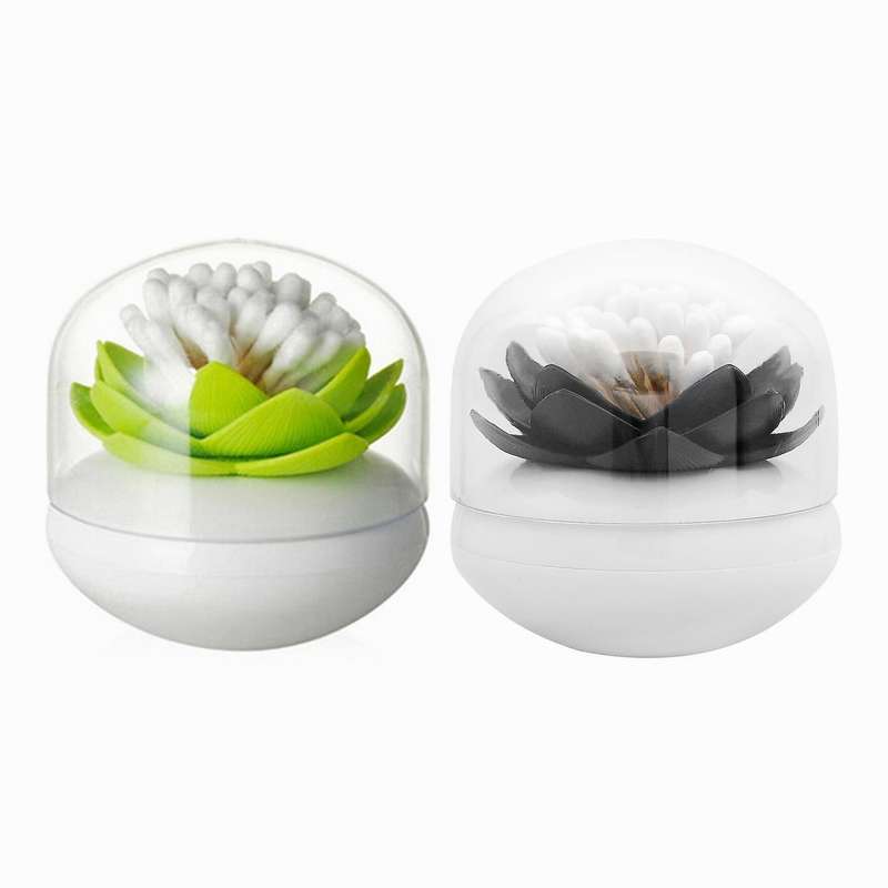 Lotus Flower Cotton Bud Holder Toothpick Case Home Decor (green)