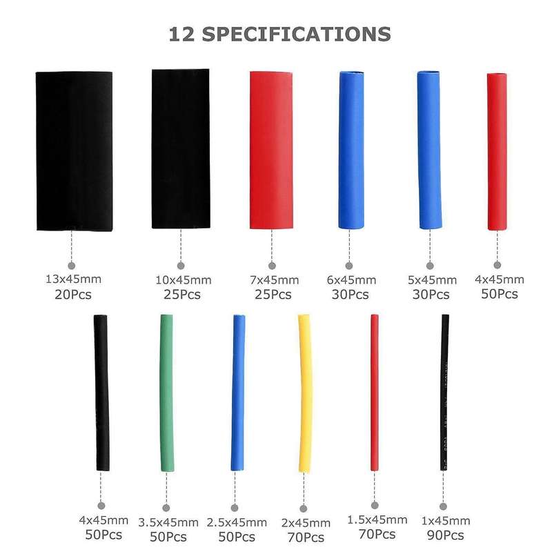 560pcs Heat Shrink Tubing Insulation Cable Sleeve 5 Colors 12 Sizes