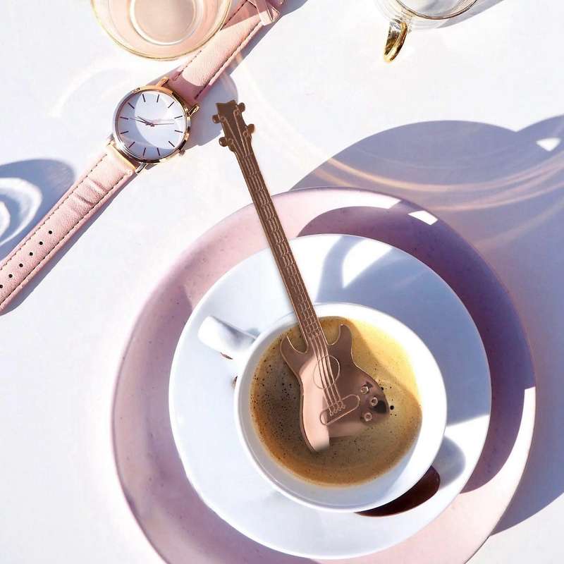 Set Of 8 Guitar Shaped Stainless Steel Coffee Spoon Kitchen Utensil