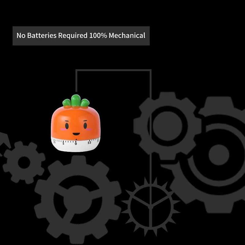 Timer No Batteries Required 100% Mechanical Cute Kitchen Carrot Shape