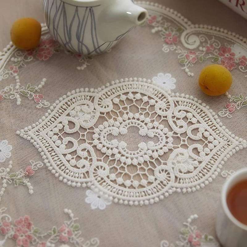 2pcs Orchid Lace Series Lace Embroidery Placemat,for Table Decoration