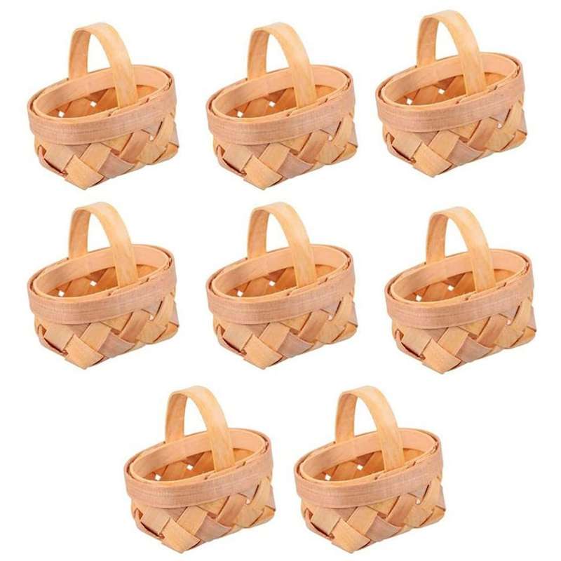 8pcs Mini Woven Baskets with Handles for Party Favors Crafts