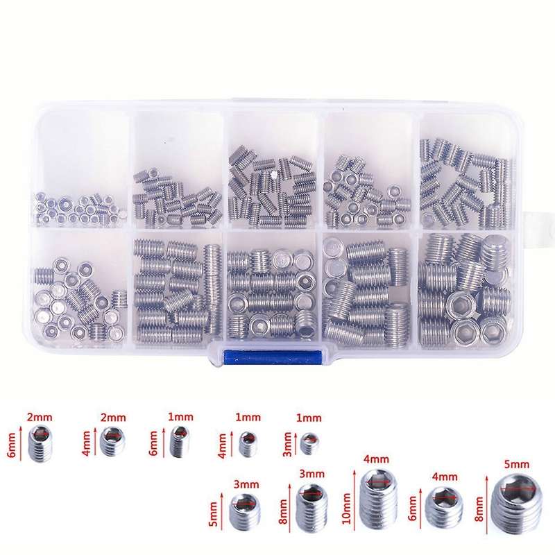 200pcs Grub Screws Hex Socket Screw Assortment Kit Set M3/m4/m5/m6/m8