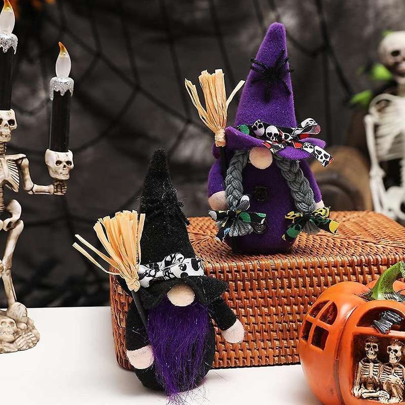Halloween Broomstick Top Hat Witch Dwarf Gnome Doll Elf Home Decor 1
