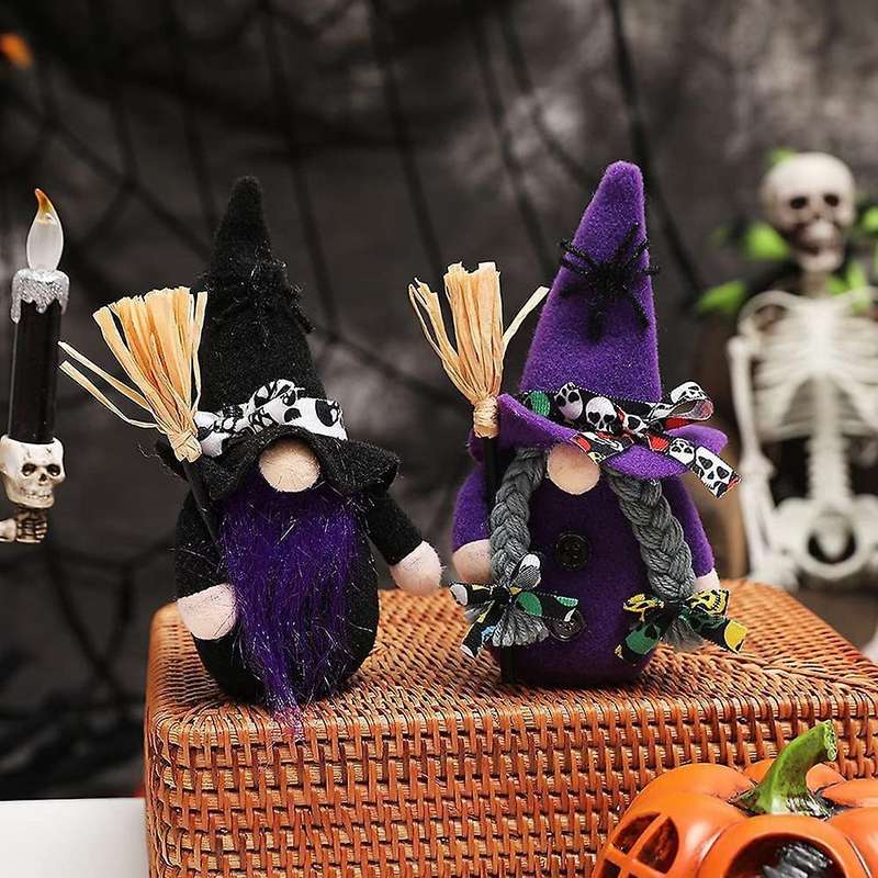 Halloween Broomstick Top Hat Witch Dwarf Gnome Doll Elf Home Decor 1