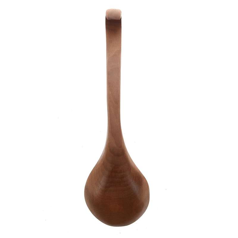 Home Kitchen Tableware Hook End Design Brown Wooden Soup Ladle 11.4