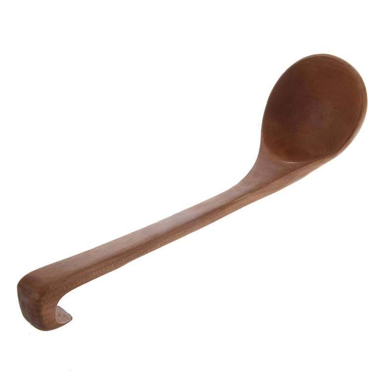 Home Kitchen Tableware Hook End Design Brown Wooden Soup Ladle 11.4