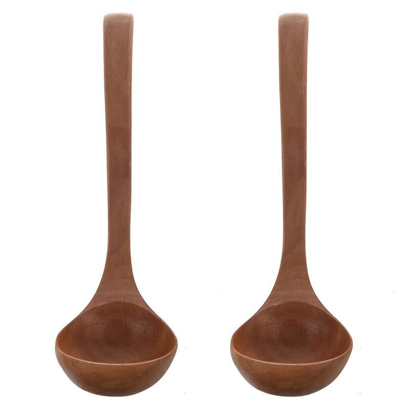 Home Kitchen Tableware Hook End Design Brown Wooden Soup Ladle 11.4