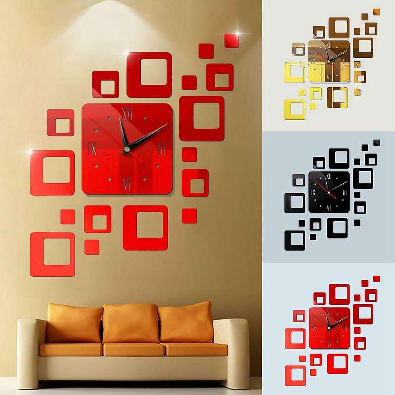 Removable Modern 3d Acrylic Mirror Wall Clock Home Decor - Black
