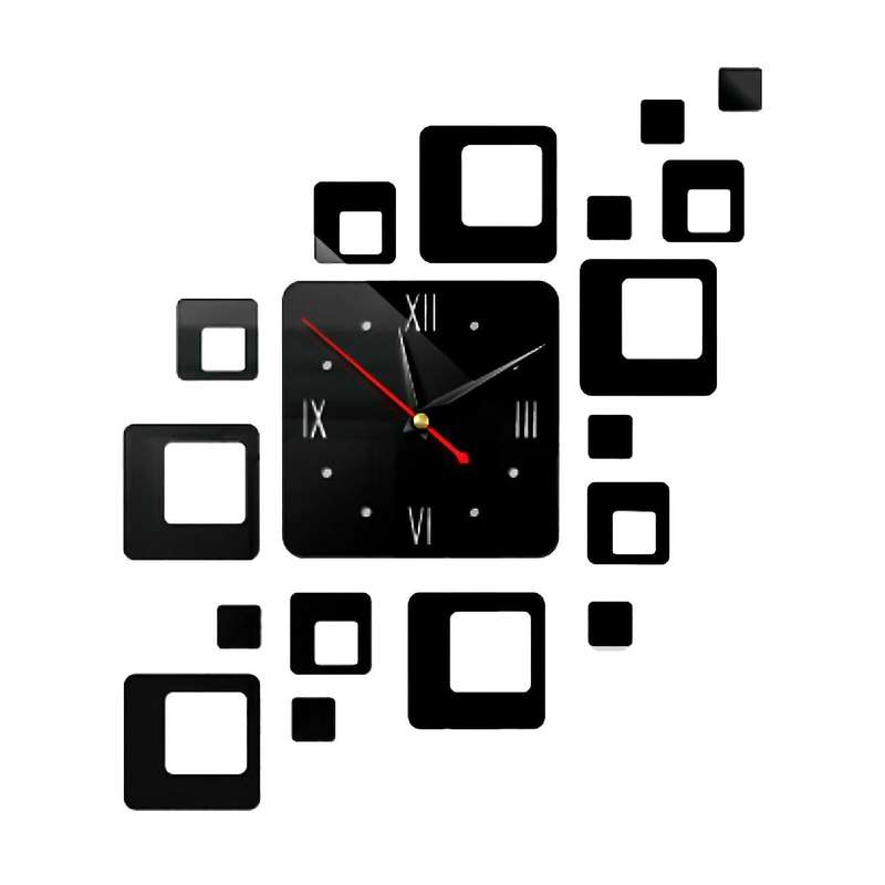Removable Modern 3d Acrylic Mirror Wall Clock Home Decor - Black
