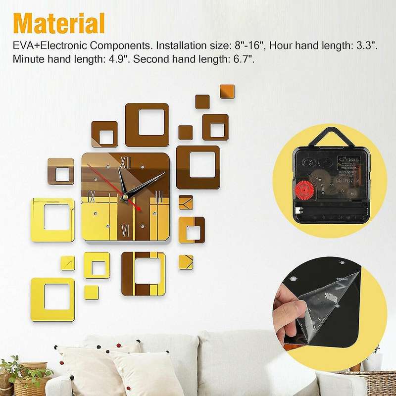 Removable Modern 3d Acrylic Mirror Wall Clock Home Decor - Black
