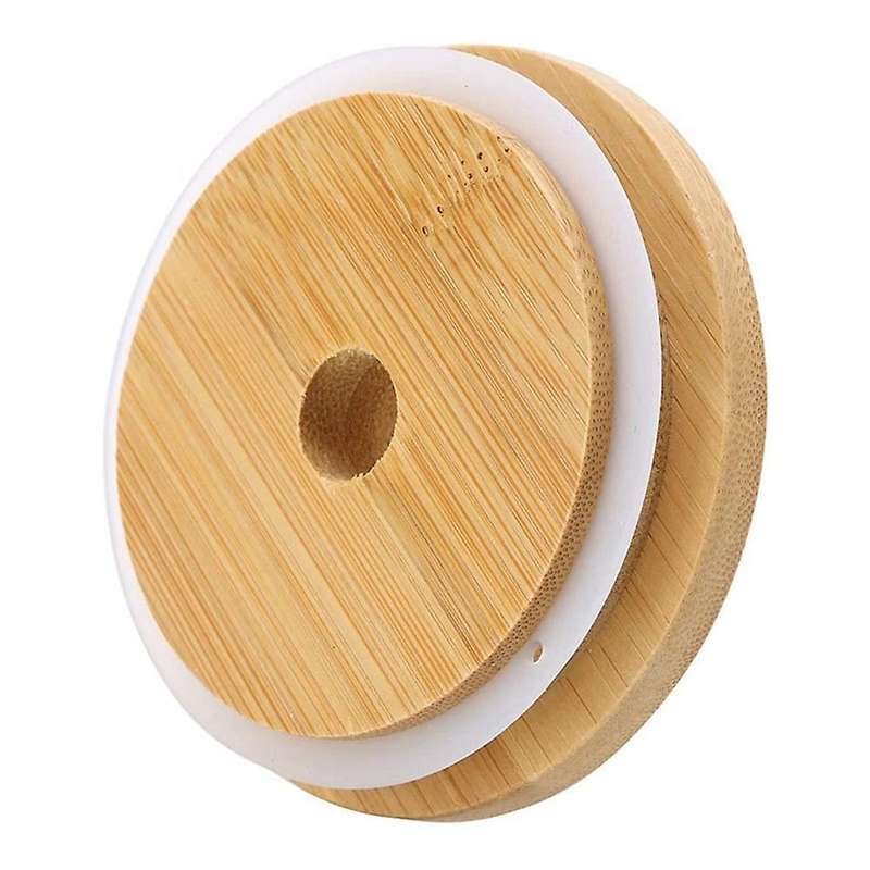 4pcs Bamboo Mason Jar Lids with Hole Wooden Lids for Storage Jars