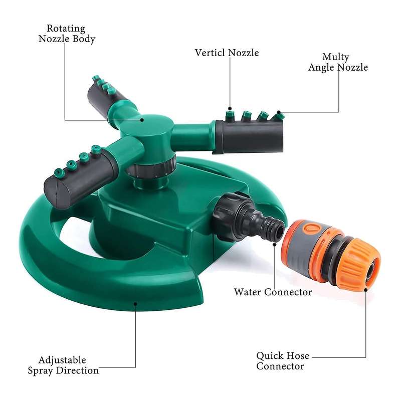 Adjustable Lawn Sprinkler 360 Degree 3 Arm Rotating Sprinkler