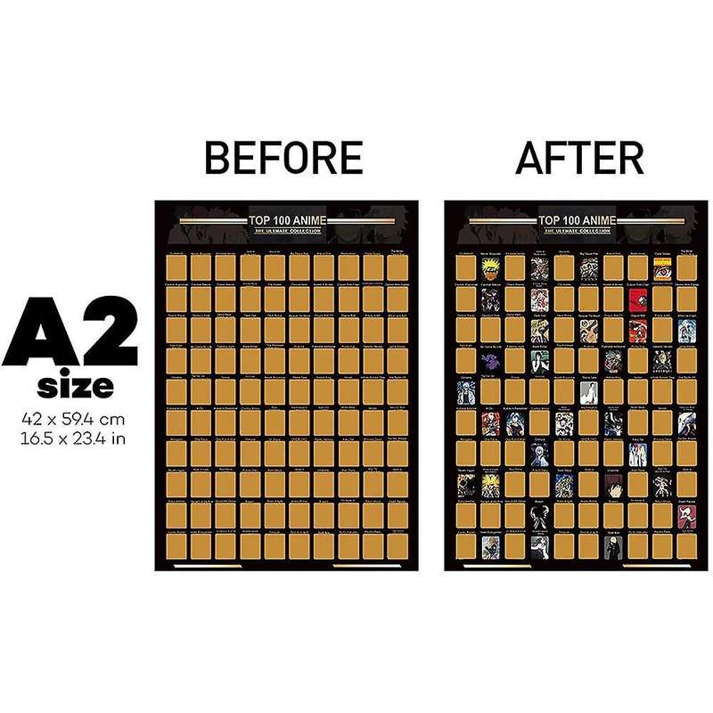 Top 100 Anime Scratch Off Poster - Great Gift for Anime Enthusiasts