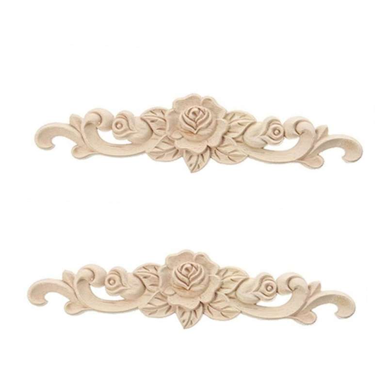 2 European Style Woodcarving Furniture Inlaid Decals Unpainted 38x8cm
