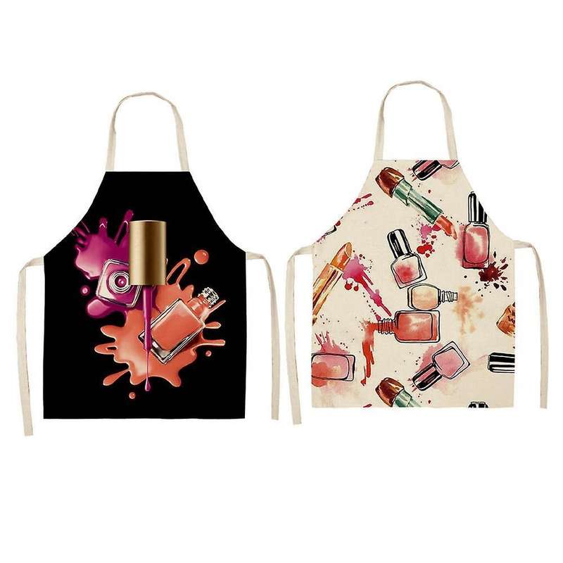 2pcs Nail Polish Lipstick Kitchen Cotton Linen Aprons Bibs 2