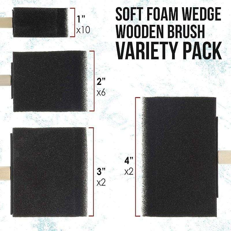 20 Pcs Foam Sponge Wooden Handle Paint Brush Set-durable, for Acrylic