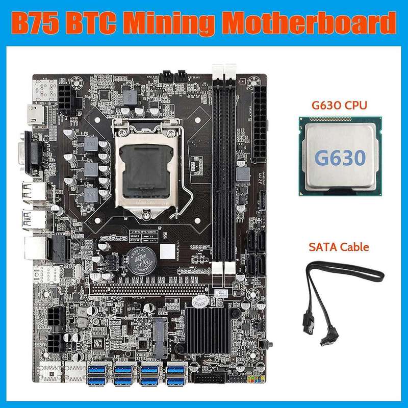 B75 Eth Mining Motherboard 8xpcie Usb Adapter+g630 Cpu+sata Cable