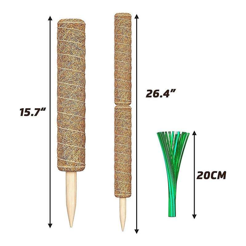 2 Moss Poles with 100 Reusable Twist Ties-suitable for Plants