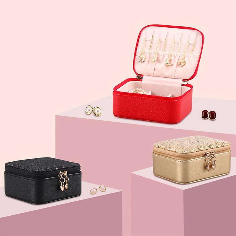 Jewelry Box Necklace Pu Storage Box Travel Portable Storage Box Gold