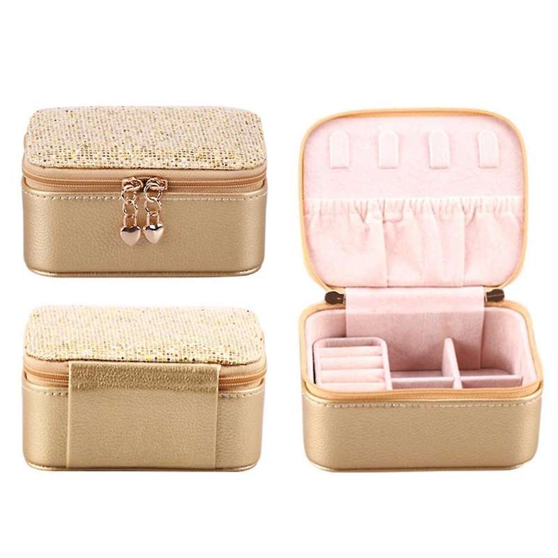 Jewelry Box Necklace Pu Storage Box Travel Portable Storage Box Gold