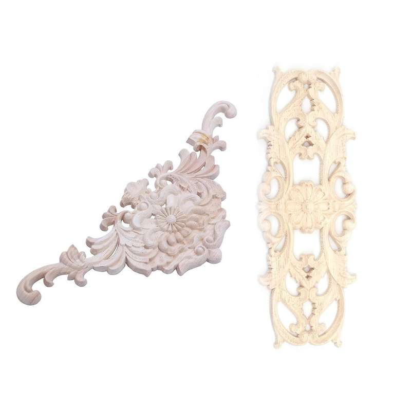 1x Rubber Wood Carved Applique Furniture Craft Decor 38x15x1.2cm