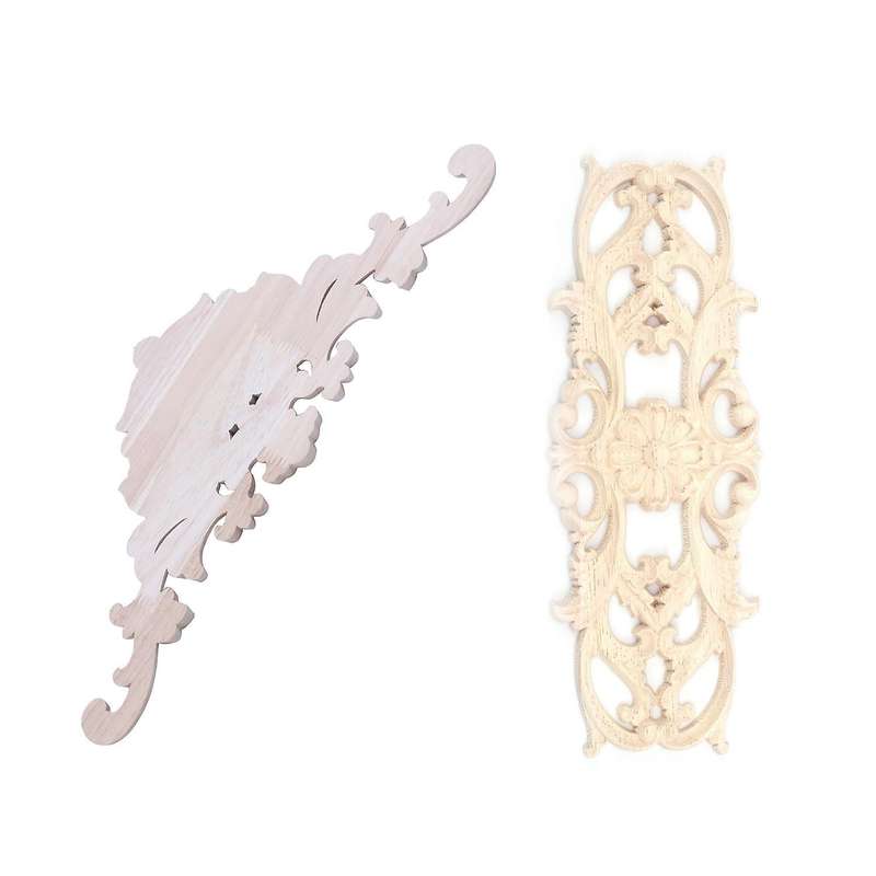 1x Rubber Wood Carved Applique Furniture Craft Decor 38x15x1.2cm