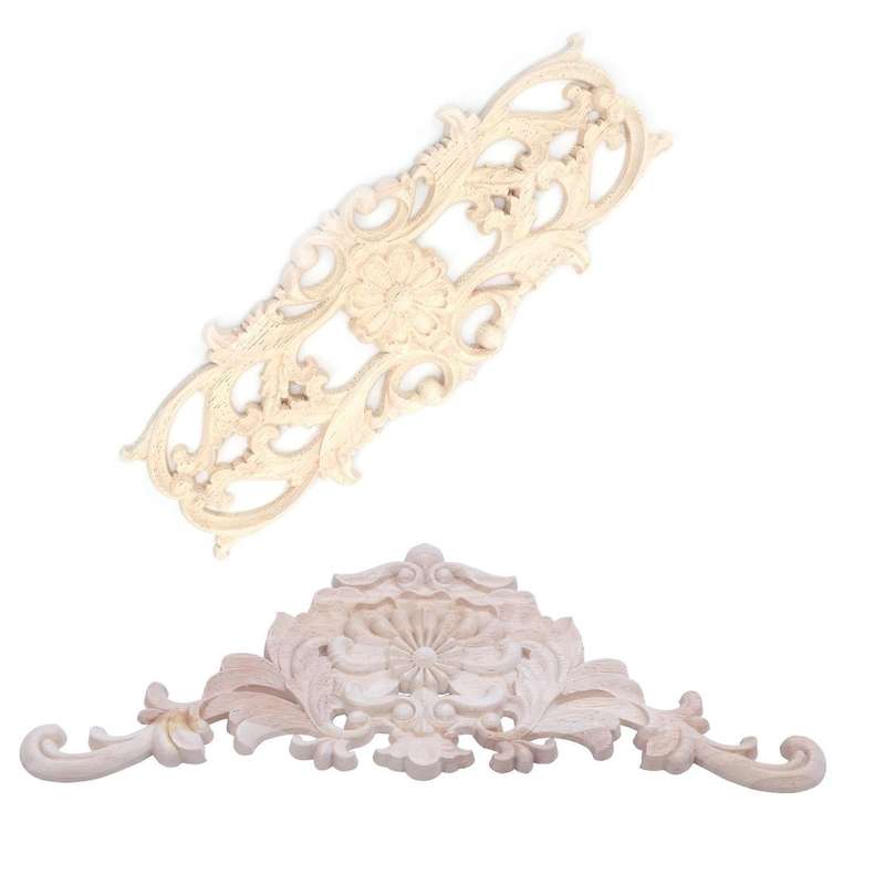 1x Rubber Wood Carved Applique Furniture Craft Decor 38x15x1.2cm