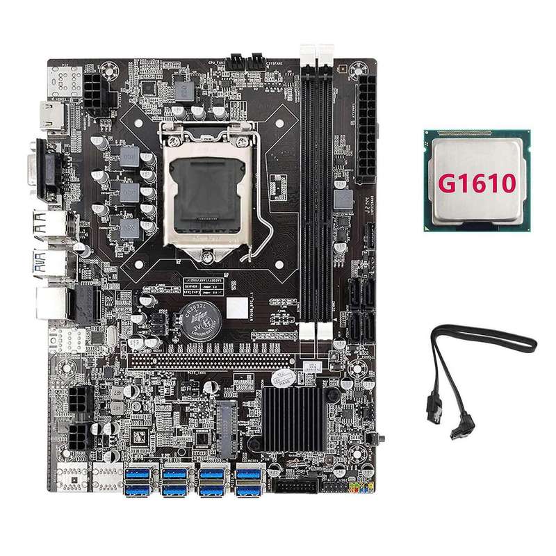 B75 Eth Mining Motherboard 8xpcie Usb Adapter+g1610 Cpu+sata Cable