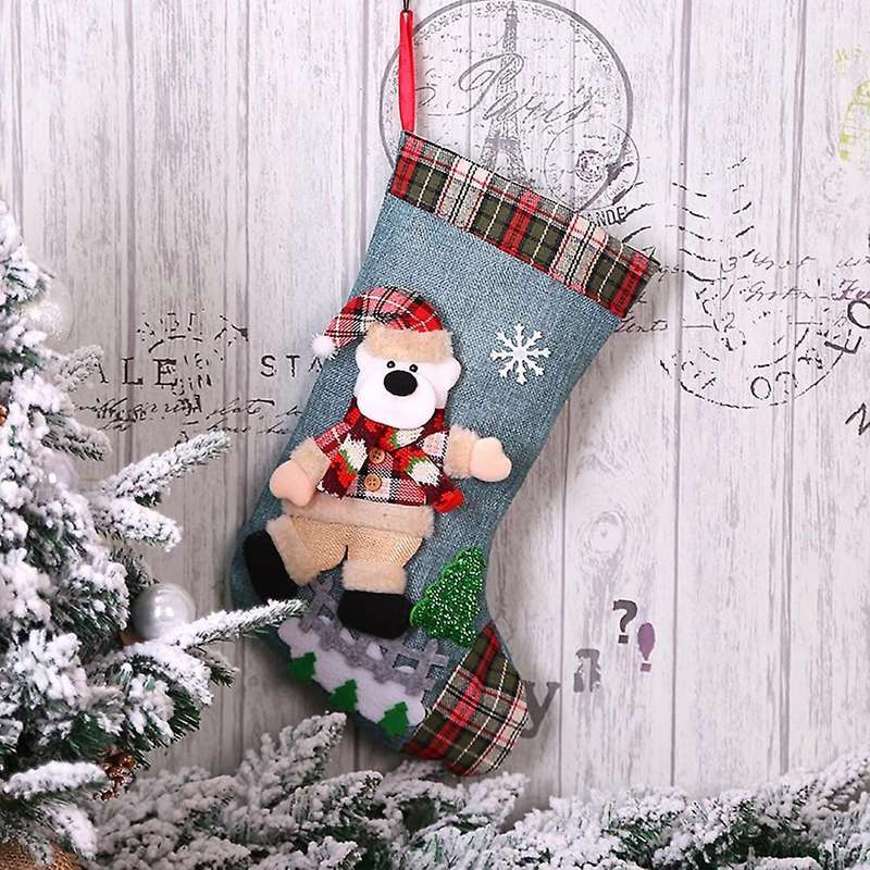 2 Pack Plaid Christmas Stockings for Christmas Party Decoration, D