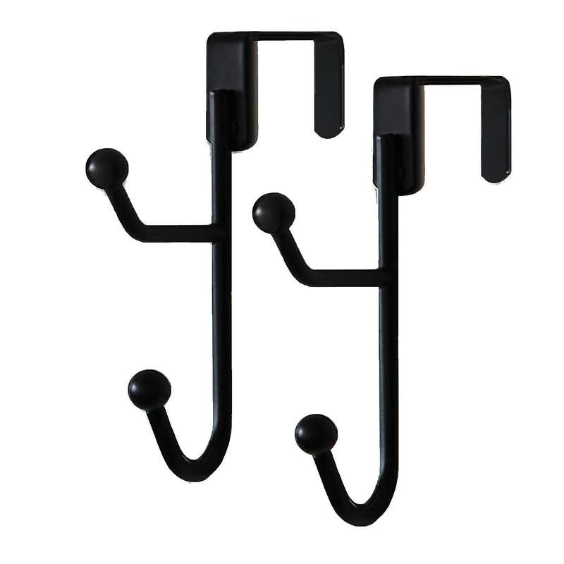 2 Pack Over The Door Hooks Hanger, Sturdy Metal Double Hook, Black